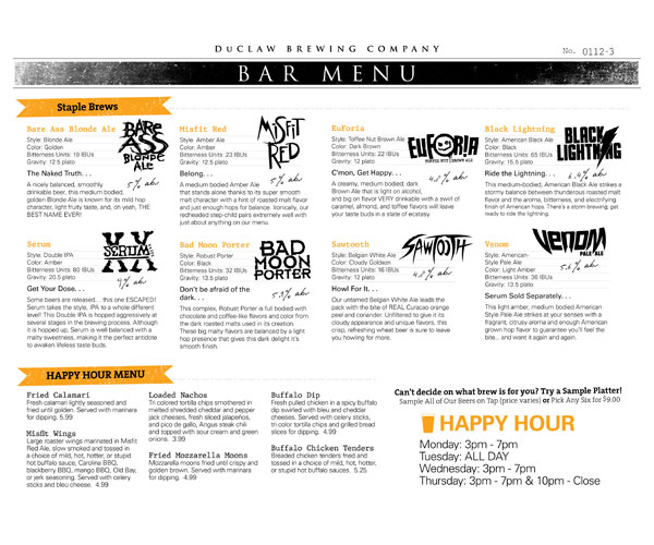 Bar Menu